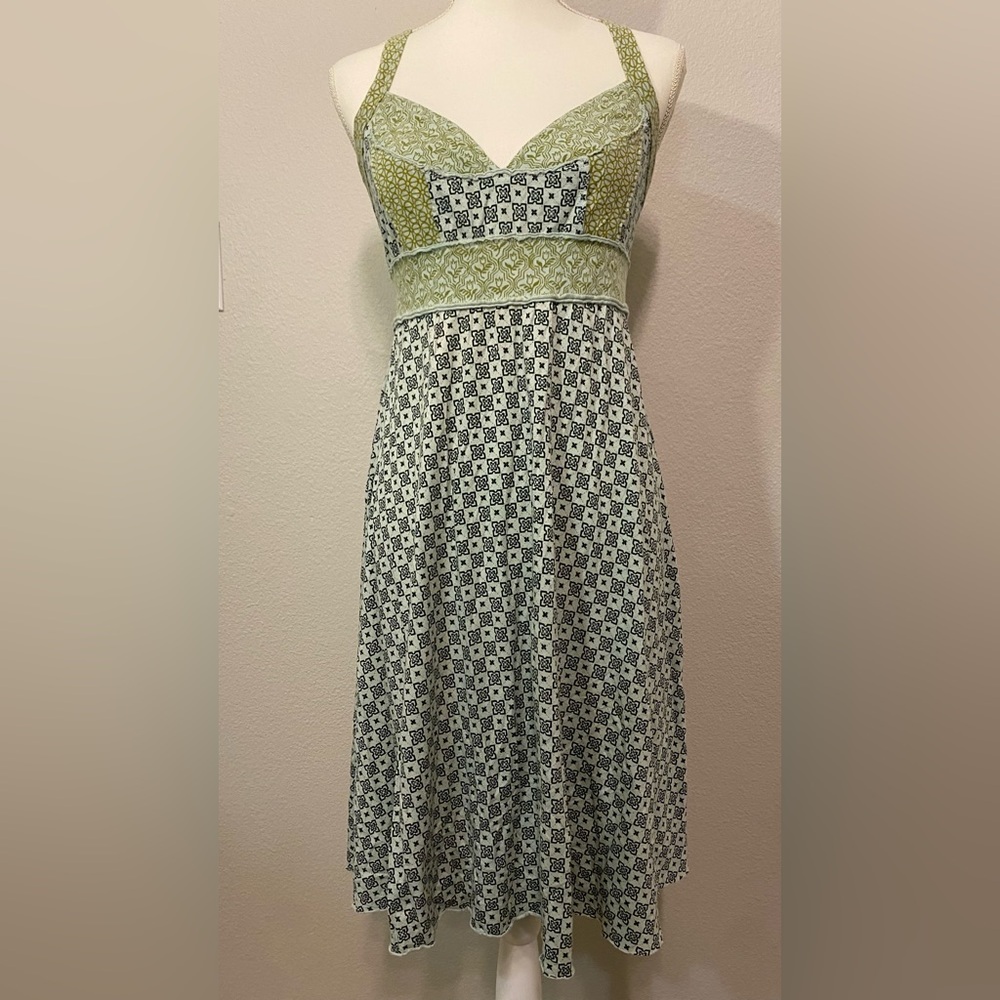 Scrapbook for Anthropologie Green Toned Midi Dress Size M
